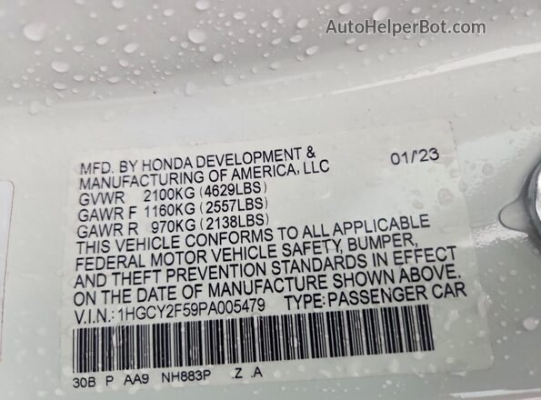 1HGCY2F59PA005479 2023 HONDA ACCORD Белый Вид наклейки с VIN-кодом