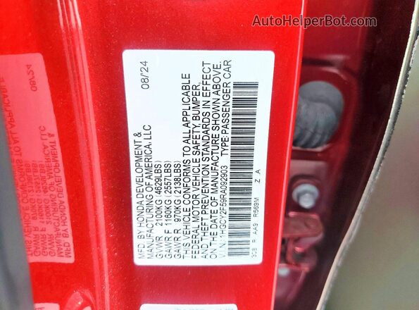 1HGCY2F59RA092903 2024 HONDA ACCORD Red Вид наклейки з VIN-кодом