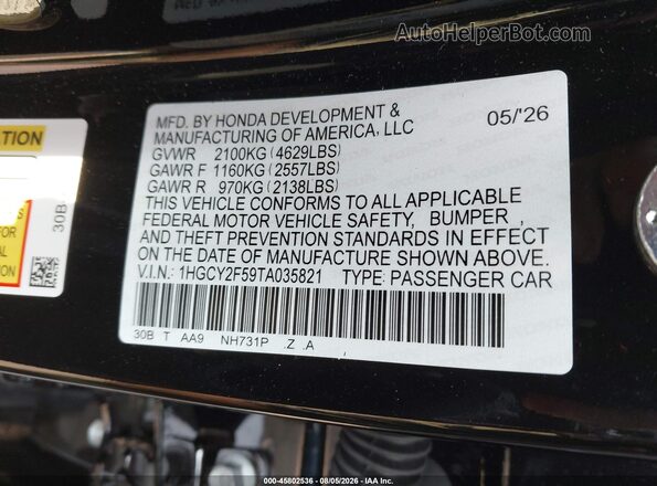 1HGCY2F59TA035821 2026 HONDA ACCORD Black Vista del compartimento del motor