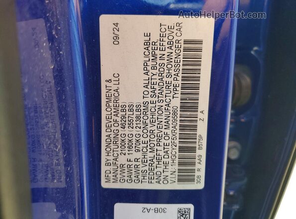 1HGCY2F5XRA095860 2024 HONDA ACCORD Blue ძრავის განყოფილების ხედი