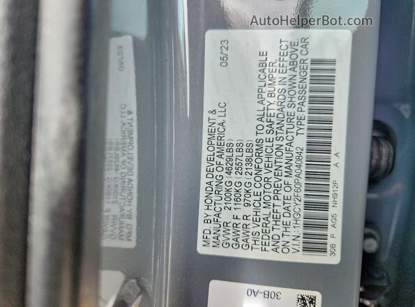 1HGCY2F60PA040842 2023 HONDA ACCORD Gray ძრავის განყოფილების ხედი