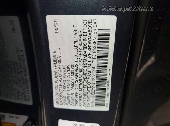 1HGCY2F61SA051096 2025 HONDA ACCORD Charcoal Вид підкапотного простору