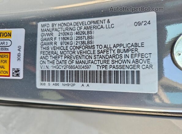1HGCY2F68SA004597 2025 HONDA ACCORD Gray ძრავის განყოფილების ხედი