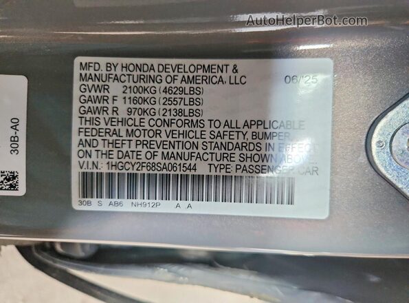 1HGCY2F68SA061544 2025 HONDA ACCORD Gray Engine compartment view