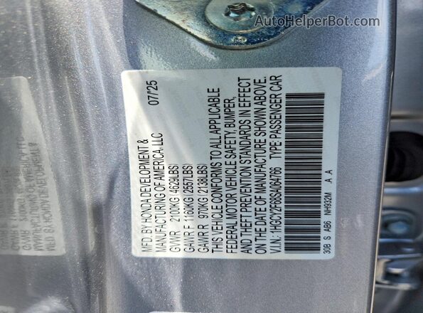 1HGCY2F68SA064766 2025 HONDA ACCORD Серебряный Вид наклейки с VIN-кодом
