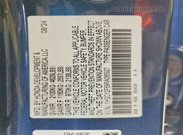 1HGCY2F69RA085927 2024 HONDA ACCORD Blue Սալոնի 360 աստիճան տեսք