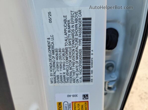 1HGCY2F69SA054926 2025 HONDA ACCORD White VIN կոդի պիտակի տեսք