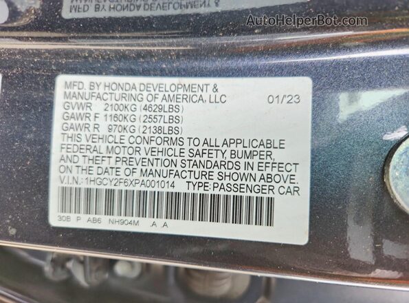 1HGCY2F6XPA001014 2023 HONDA ACCORD Gray Շարժիչի բաժամունքի տեսք