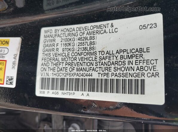 1HGCY2F6XPA040444 2023 HONDA ACCORD Black Engine compartment view