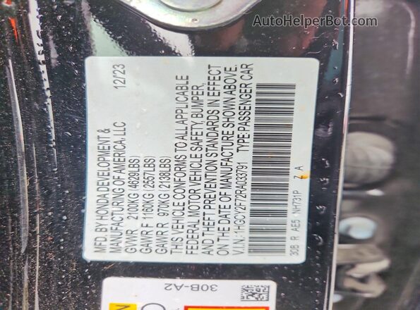 1HGCY2F72RA033791 2024 HONDA ACCORD Black Widok naklejki z numerem VIN
