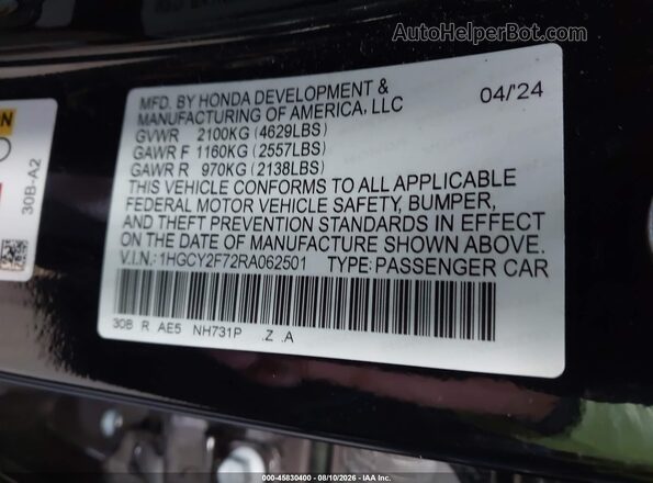 1HGCY2F72RA062501 2024 HONDA ACCORD Black ძრავის განყოფილების ხედი