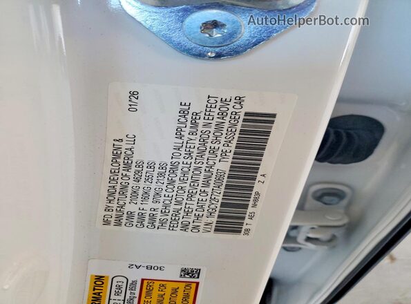1HGCY2F72TA006937 2026 HONDA ACCORD White Вид наклейки з VIN-кодом