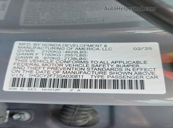 1HGCY2F73SA030811 2025 HONDA ACCORD Gray Շարժիչի բաժամունքի տեսք