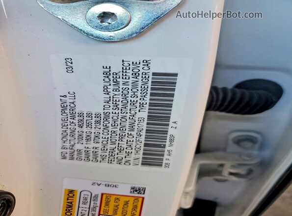 1HGCY2F74PA017153 2023 HONDA ACCORD White VIN კოდის სტიკერის ხედი