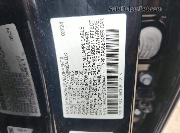 1HGCY2F74RA044792 2024 HONDA ACCORD Black Widok naklejki z numerem VIN