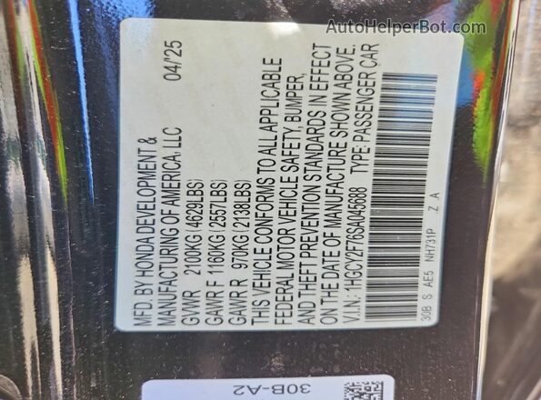 1HGCY2F76SA045688 2025 HONDA ACCORD Black Շարժիչի բաժամունքի տեսք