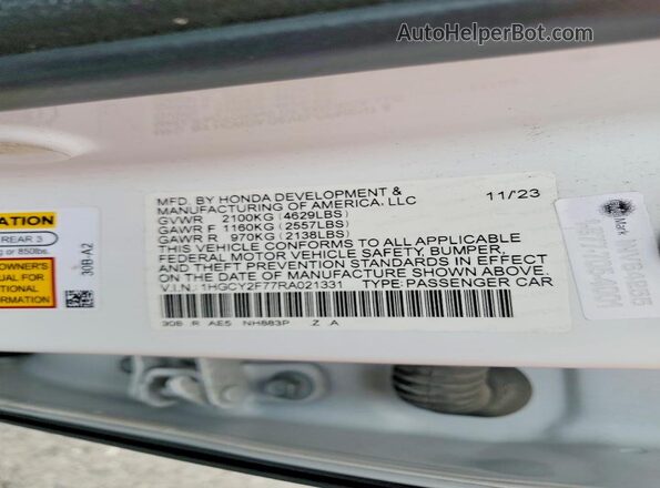 1HGCY2F77RA021331 2024 HONDA ACCORD White Engine compartment view