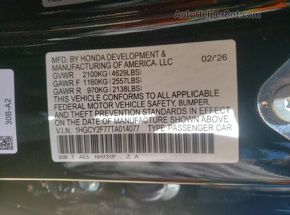 1HGCY2F77TA014077 2026 HONDA ACCORD Black Vista del compartimento del motor