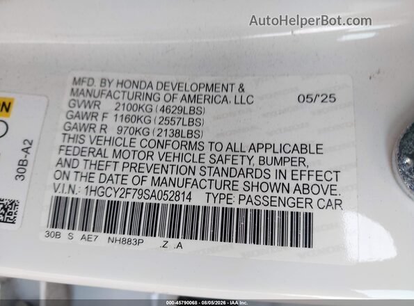 1HGCY2F79SA052814 2025 HONDA ACCORD White Вид підкапотного простору