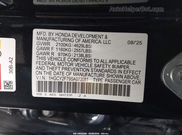 1HGCY2F79SA073081 2025 HONDA ACCORD Black Շարժիչի բաժամունքի տեսք
