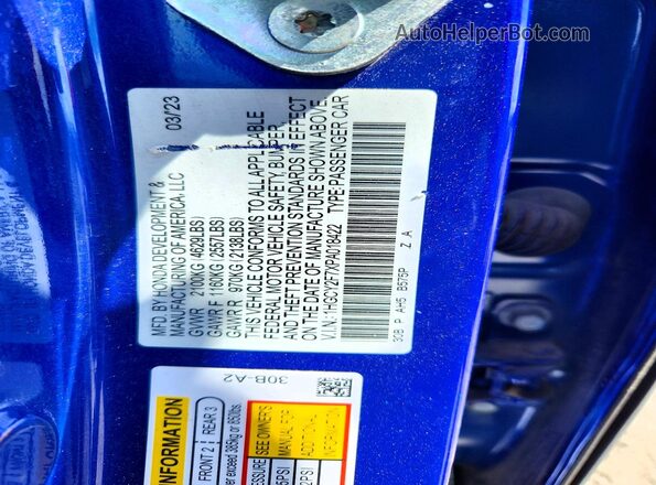 1HGCY2F7XPA018422 2023 HONDA ACCORD Blue Вид підкапотного простору