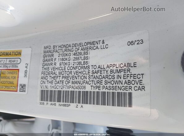 1HGCY2F7XPA045006 2023 HONDA ACCORD Белый Вид подкапотного пространства