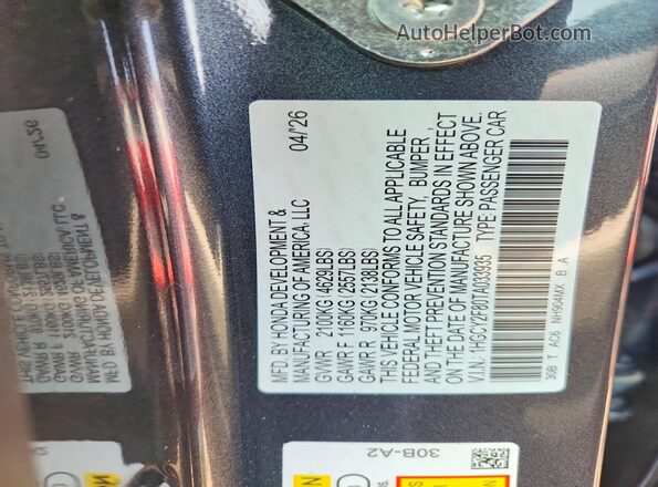 1HGCY2F80TA033935 2026 HONDA ACCORD Charcoal Vista del compartimento del motor
