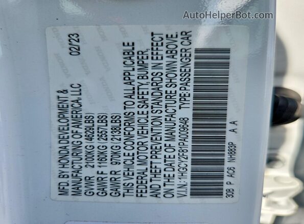 1HGCY2F81PA009648 2023 HONDA ACCORD White Engine compartment view