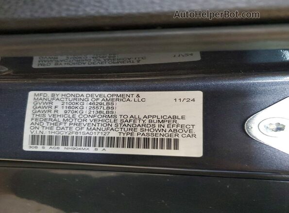 1HGCY2F81SA017127 2025 HONDA ACCORD Gray VIN կոդի պիտակի տեսք