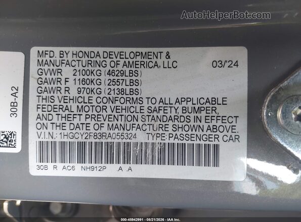 1HGCY2F83RA055324 2024 HONDA ACCORD Gray Engine compartment view