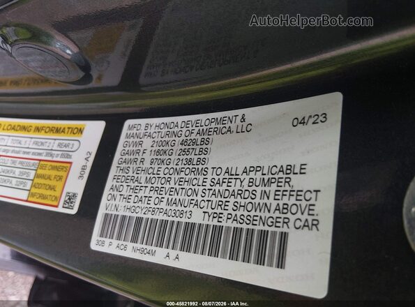 1HGCY2F87PA030813 2023 HONDA ACCORD Gray Շարժիչի բաժամունքի տեսք