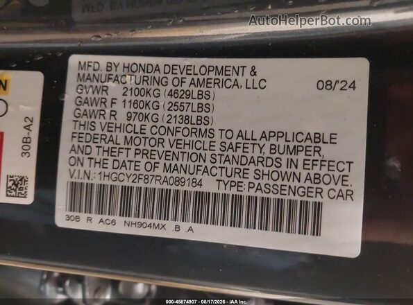 1HGCY2F87RA089184 2024 HONDA ACCORD Gray Widok komory silnika