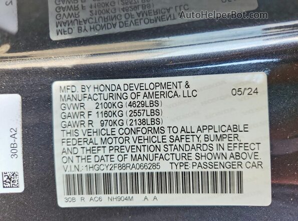 1HGCY2F88RA066285 2024 HONDA ACCORD Blue VIN sticker view