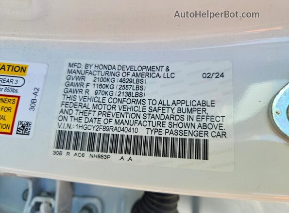 1HGCY2F89RA040410 2024 HONDA ACCORD White Widok komory silnika