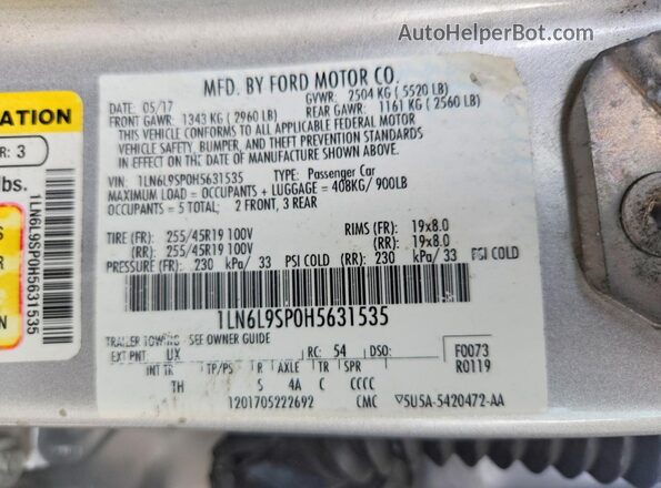 1LN6L9SP0H5631535 2017 LINCOLN CONTINENTA Silver Вид підкапотного простору