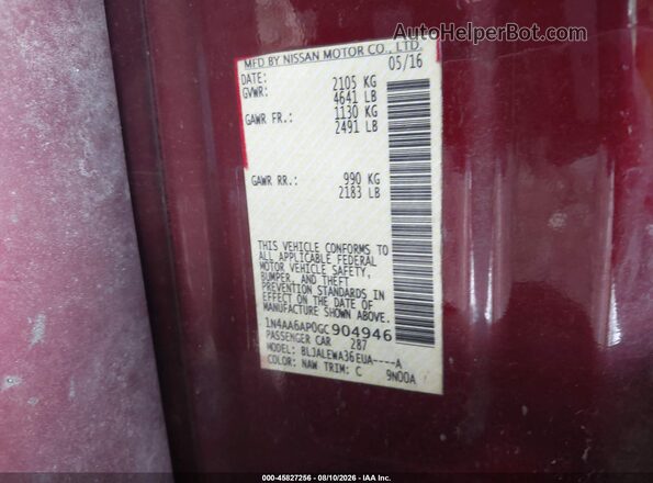 1N4AA6AP0GC904946 2016 NISSAN MAXIMA Burgundy Engine compartment view