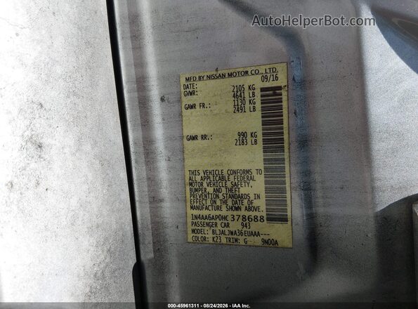 1N4AA6AP0HC378688 2017 NISSAN MAXIMA Silver Вид підкапотного простору