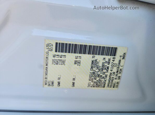 1N4AA6AP0HC410748 2017 NISSAN MAXIMA White Vista del compartimento del motor