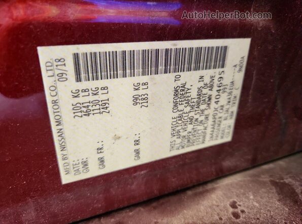 1N4AA6AP0JC404695 2018 NISSAN MAXIMA Burgundy Vista del compartimento del motor
