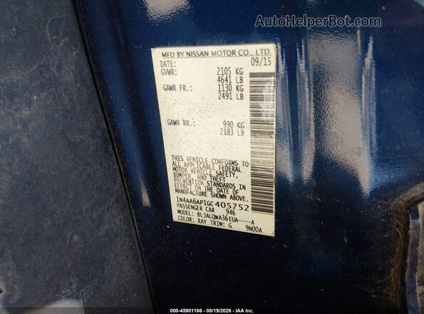 1N4AA6AP1GC405752 2016 NISSAN MAXIMA Blue Շարժիչի բաժամունքի տեսք
