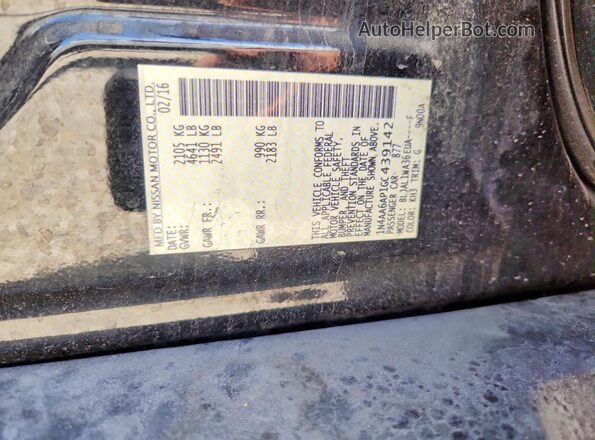 1N4AA6AP1GC439142 2016 NISSAN MAXIMA Black VIN კოდის სტიკერის ხედი