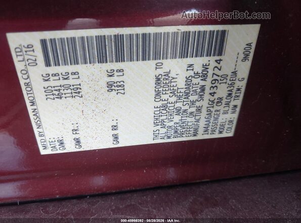 1N4AA6AP1GC439724 2016 NISSAN MAXIMA Maroon Engine compartment view
