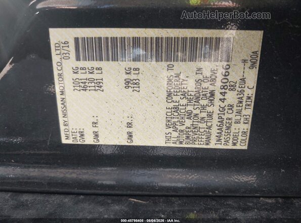 1N4AA6AP1GC448066 2016 NISSAN MAXIMA Black Widok komory silnika