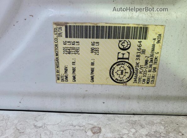 1N4AA6AP1HC381664 2017 NISSAN MAXIMA White Շարժիչի բաժամունքի տեսք