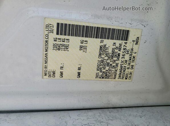1N4AA6AP1JC365874 2018 NISSAN MAXIMA White Engine compartment view