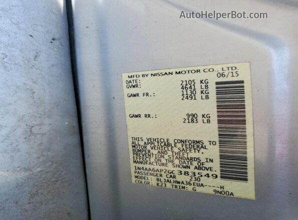1N4AA6AP2GC383549 2016 NISSAN MAXIMA Silver Շարժիչի բաժամունքի տեսք