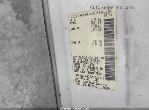 1N4AA6AP2GC391117 2016 NISSAN MAXIMA White Вид підкапотного простору