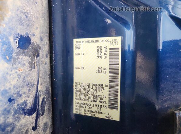 1N4AA6AP2GC391859 2016 NISSAN MAXIMA Blue Vista del compartimento del motor