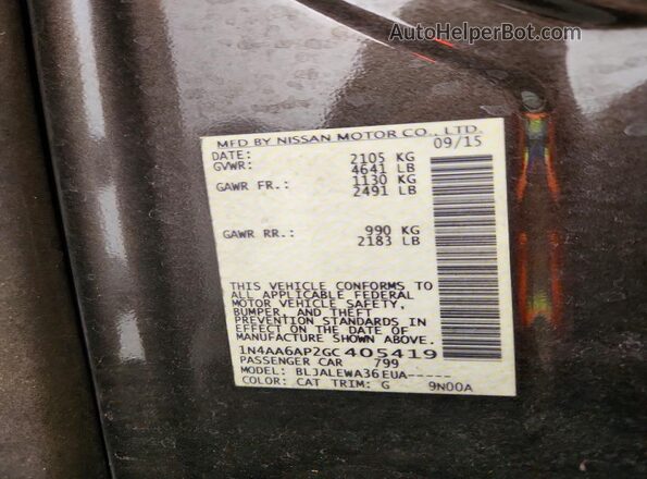 1N4AA6AP2GC405419 2016 NISSAN MAXIMA Brown ძრავის განყოფილების ხედი