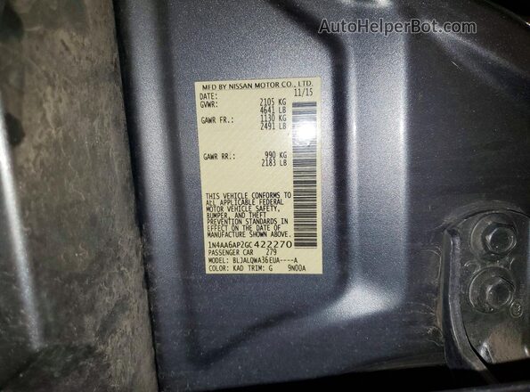 1N4AA6AP2GC422270 2016 NISSAN MAXIMA Gray Widok komory silnika